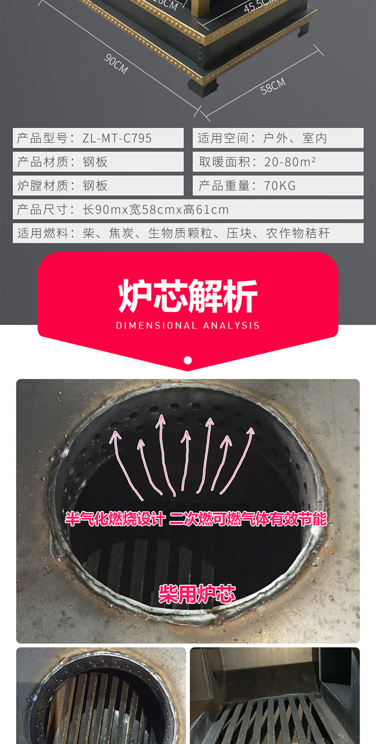 0.8米三锅位三加料口带烤箱藏炉 — 多功能家用取暖藏炉【炉具】焱森炉业